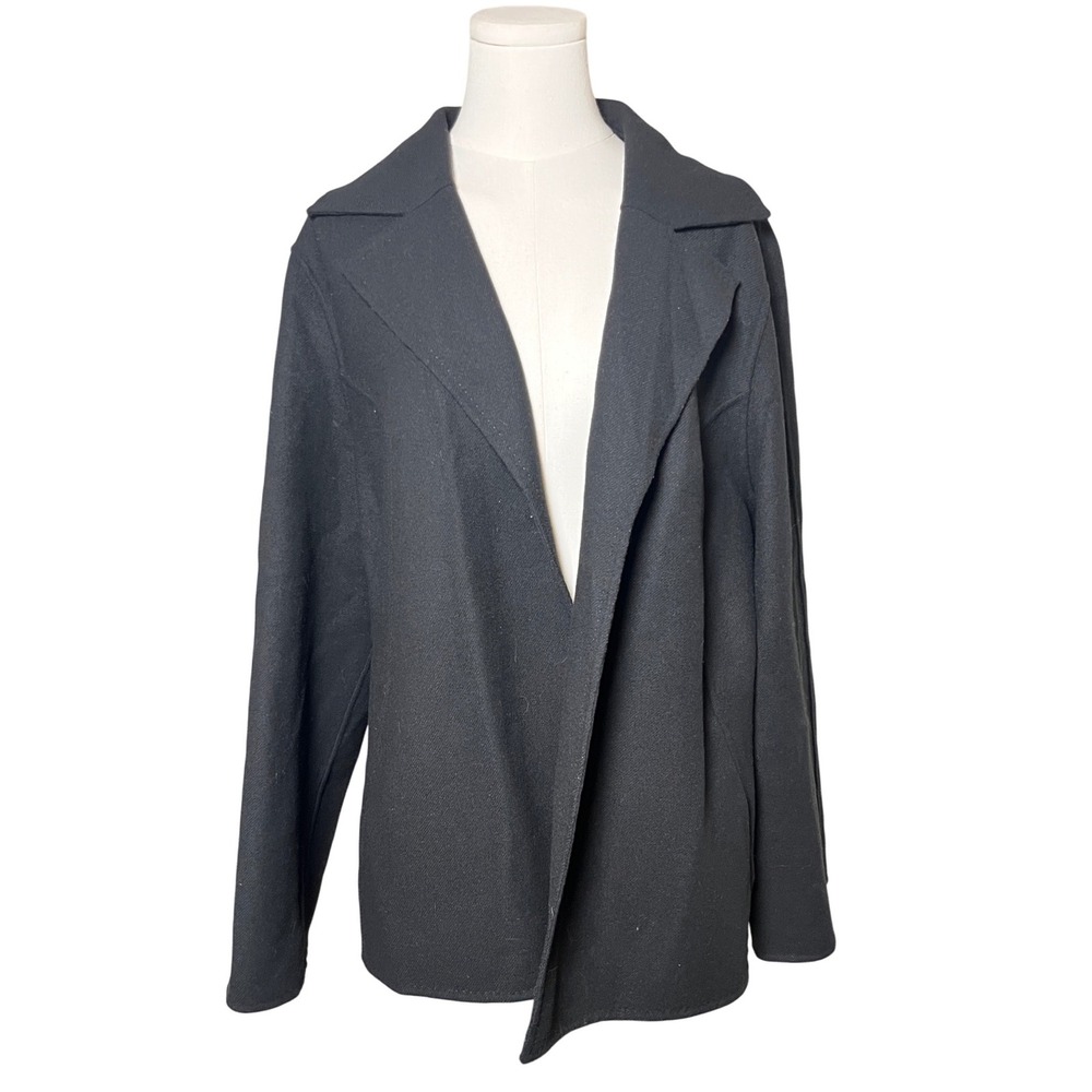 Talbots Black Wool Blend Open Front Blazer Minimalist Notch Lapel Womens 18